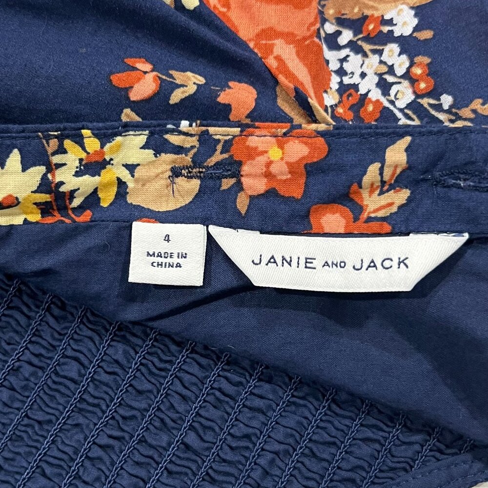 Janie and Jack Smocked Floral Ruffle Dress, Navy, 4 - Picture 2 of 8